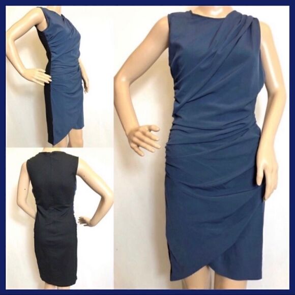 DENNY ROSE BLUE RUCHED GATHERED BODY CON DRESS M - Picture 1 of 7